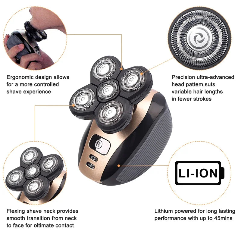Men's 5-in-1 Shaver Bald Head & Beard Trimmer Rechargeable