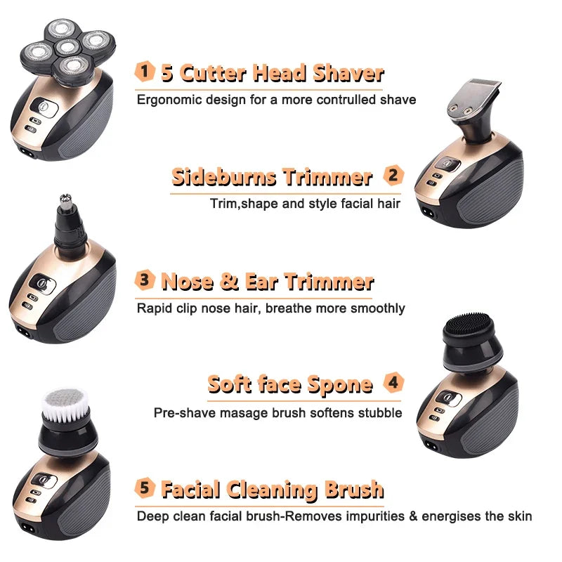 Men's 5-in-1 Shaver Bald Head & Beard Trimmer Rechargeable 